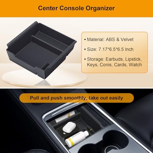 Center Console Organizer Tray 5PCS for Tesla Model Y Accessories 2024 2023 2022 2021 2020, Armrest Storage Tray and Hidden Storage Box, Cup Holder Insert, Under Seat Storage Box