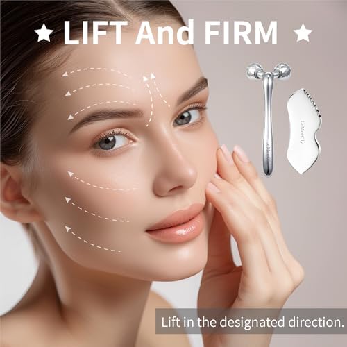 Stainless Steel Gua Sha Facial Tools Metal GuaSha Tool for Face Neck, Detailer Gua Sha Lymphatic Drainage Face Massage Tool, Christmas Gift for Women (Stainless Steel gua sha 4)