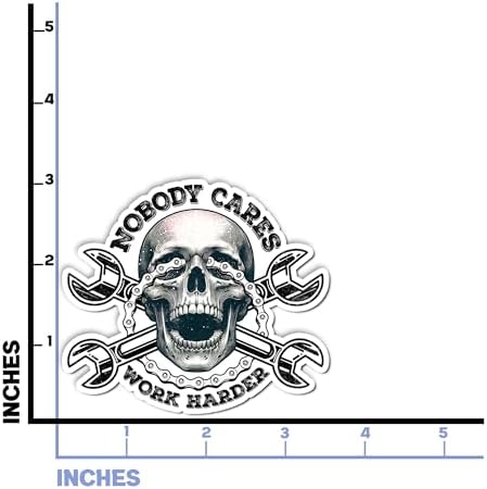 Pack 4PCS Nobody Cares Work Harder Stickers Skull Mechanic Engineer Waterproof Vinyl Decals Decor Water Bottle Laptop Phone Tumbler Hard Hat Helmet Toolbox Window Car Truck Gift