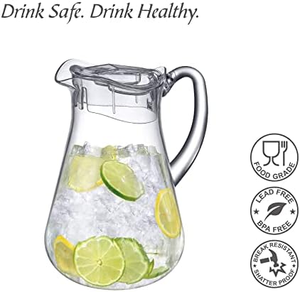 Amazing Abby - Droply - Plastic Pitcher (64 oz, 2 Quart), Clear Water Pitcher with Lid, Fridge Jug, BPA-Free, Shatter-Proof, Great for Iced Tea, Sangria, Lemonade, Juice, Milk, and More