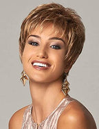 TISHINING Pixie Cut Short Brown Wigs for Women Dark Brown Mixed Blonde Layered Short Hair Wig with Bangs Natural Looking Daily Party Synthetic Hair Replacement Wig