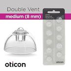 Genuine Oticon Hearing Aid Domes MiniFit Double Vent Bass 8mm (0.31 inches - Medium), Oticon Branded OEM Denmark Replacements, Authentic Accessories for Optimal Performance -2 Pack/20 Domes Total