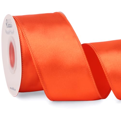 Ribbli Torrid Orange Satin Wired Ribbon 2.5 Inch Orange Christmas Ribbon for Gift Wrapping Wreaths Garland Tree Decoration Crafts Home Decor-Continous 20 Yards