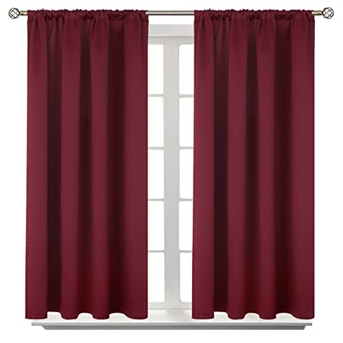BGment Short Burgundy Blackout Curtains 45 Inches Length - Rod Pocket Thermal Insulated Room Darkening Curtain for Bedroom Kitchen Christmas Decorative, 42 x 45 Inch, 2 Panels