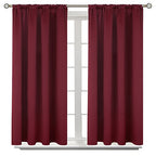 BGment Short Burgundy Blackout Curtains 45 Inches Length - Rod Pocket Thermal Insulated Room Darkening Curtain for Bedroom Kitchen Christmas Decorative, 42 x 45 Inch, 2 Panels