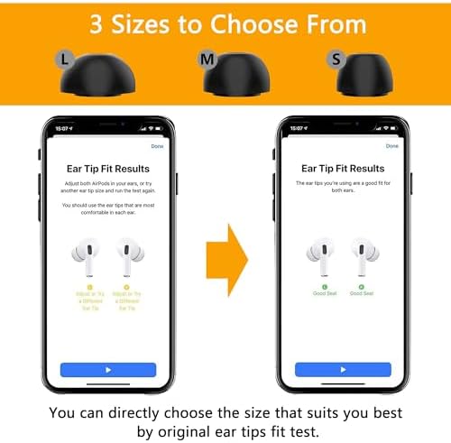 Memory Foam Ear Tips for AirPods Pro 1st & 2nd Gen, Replacement Ear Tip Premium, Perfect Noise Reduction, Ultra-Comfort, Anti-Slip Earbud, Fit in The Charging Case (S/M/L, Black)