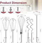 Hand Mixer Attachments Beater, Whisk, Blending Rod and Dough Hooks, Stainless Steel Hand Mixer Accessories Compatible with Kitchenaid Hand Mixers KHM3 KHM5 KHM7 KHM9, Set of 6