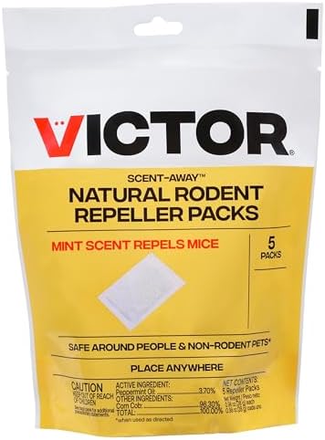 Victor M805 Scent-Away Natural Rodent Repeller – Peppermint Oil Mouse and Rat Repellent – 5 High-Strength Rodent Repelling Sachets Included