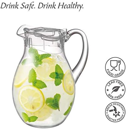 Amazing Abby - Bubbly - Plastic Pitcher (64 oz, 2 Quart), Clear Water Pitcher with Lid, Fridge Jug, BPA-Free, Shatter-Proof, Great for Iced Tea, Sangria, Lemonade, Juice, Milk, and More