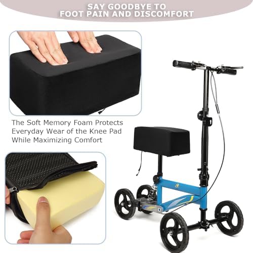 Knee Scooter Cushion 2" thick Memory Foam Knee Scooter Pad for Comfort w/Removable Cover Walker/Roller Accessories fits Most Models (Black)