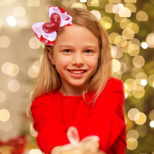 Valentine's Day Hair Clips Bow knot Red White Heart Sequin Hair Pins Head wear Cute Bow Hair Barrettes Valentine Day Hairpins Hair Accessories for Girls Women Toddlers Hair Bows 2PCS