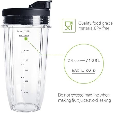 24OZ Replacement Blender Cup with To-GO Lids for Ninja, 2-Pack Replacement Parts Compatible with Ninja BL450 BL456 BL480 BL482 BN401 BN751 BN801 SS151 SS401
