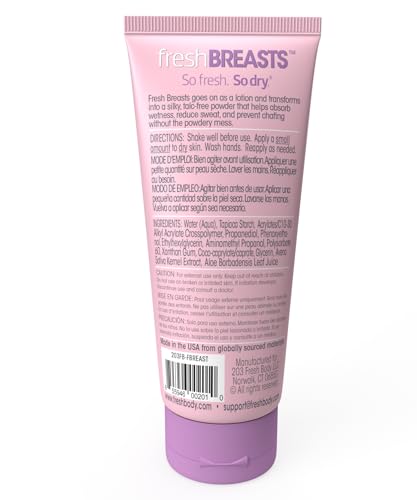 Fresh Body FB Fresh Breasts Anti-Chafing Deodorant Lotion to Powder, 3.4 Fl Oz (4 Pack) Anti Chafe Cream Whole Body Deodorant for Women, Inner Thighs & Areas that Sweat, No Talc, Aluminum & Fragrance