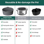 Slow Cooker Liners, Foldable Reusable Silicone Cooking Liners Compatible with Crock-Pot & Hamilton Beach Oval 6 QT, Leakproof Dishwasher Safe Slow Cooker Accessories for Most Oval Shape 1 PCS Grey