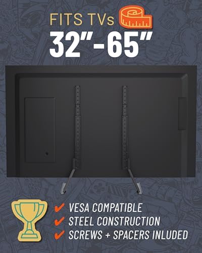 ECHOGEAR TV Legs Replacement TV Stand for Screens Up to 65" - Foldable TV Bracket Includes Hardware, Anti-Slip & Non-Scratch Pads - Easy 3-Step Install TV Feet w/Wide VESA Compatibility