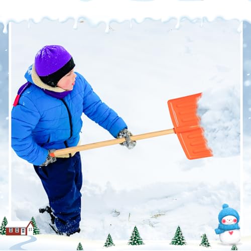 Gisafai 4 Pcs Winter Kids Snow Shovel Plastic Shovel Portable Shovel with D Grip Wooden Handle for Truck Camping Driveway Garage Snow Removal Accessory, 35 x 12 Inch