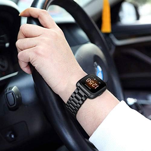 FINTIE Metal Band Compatible with Fitbit Versa 2 1 and Lite Edition, Solid Stainless Steel Strap Replacement Wristband Business Bracelet