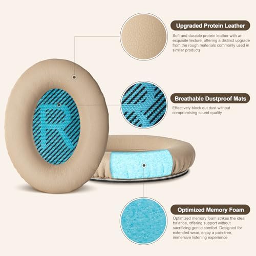 Aurivor Replacement Ear-Pads Cushions for Bose QuietComfort (QC) 35 35ii 25 15 2 and More Headphones, Upgraded Covers with Soft Protein Leather, Reinforced Sealing, Optimized Memory Foam (Brown)