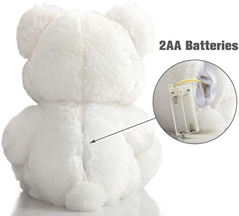 HollyHOME Teddy Bear with Heart Plush Bear That Says I Love You and Blushes LED Stuffed Toys for Girlfriend and Kids Valentine's Day 13 inch White
