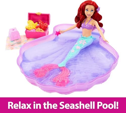 Mattel Disney Princess Toys, Ariel Mermaid Doll & Pool Set with Moldable Sand, 3 Molds & 6 Accessories, Inspired by The Little Mermaid Movie