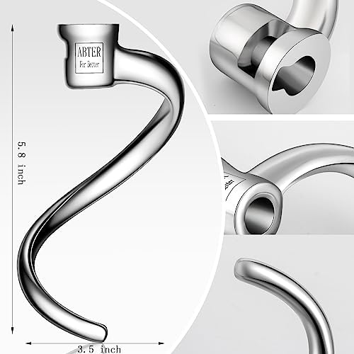 Stainless Steel Spiral Dough Hook Replacement for KitchenAid 4.5-5 Qt. Tilt-Head Stand Mixers.Accessories Compatible for Kitchen Aid K45, K45SS, KN15E1X, KSM75, KSM85PS, KSM88PSQ, KSM90 etc.