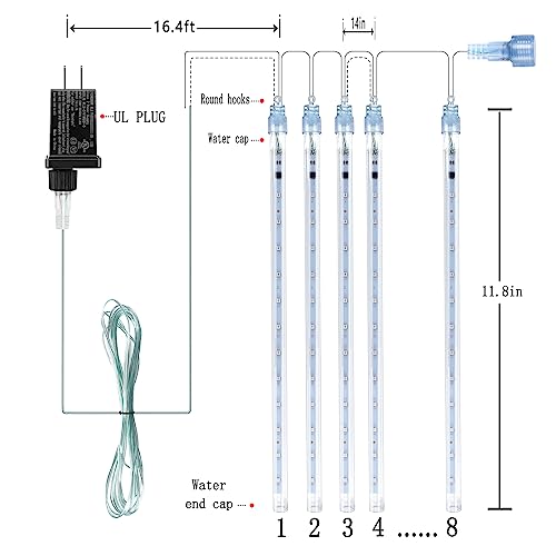 Kwaiffeo Outdoor Christmas Lights, Meteor Shower Lights 12 inch 8 Tube 192 LED Icicle Christmas Lights for Tree Thanksgiving New Year Holiday Party, Wedding Lights Wedding Decorations, Warm White