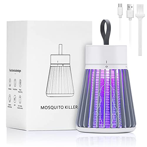 LEOFI Electric Bug Zapper for Indoors Outdoor Fly Zapper Mosquito Trap LED Fly Trap and Purple Light Portable Camp Mosquito Killer Up to 6 Hours of Battery Have Security Grid(Gray)