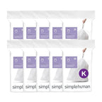 simplehuman Code K 200 Count, Genuine Custom Fit Liners, Drawstring Trash Bags in Dispenser Packs, 35-45 Liter / 9-12 Gallon, White