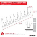 Bird B Gone - Pre-Assembled EnviroSpike Stainless Steel Anti Bird Spikes (24') - UV-Stabilized Polycarbonate Base - Humane Deterrent - Stops Pigeons & Birds from Roosting On Rooftops, Ledges, Fences