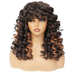 GKtineke-Curly-Wig-Highlights Big-Curly-Wigs-for-White-Black-Women 20 Inch- Long-Curly-Wig-with-Bangs Synthetic-Hair-Replacement-Wigs-for- Cosplay and Daily (Highlight)