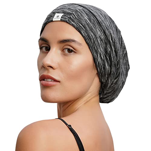 YANIBEST Silk Satin Bonnet Hair Cover Sleep Cap - Dark Blue Adjustable Stay on Silk Lined Slouchy Beanie Hat for Night Sleeping