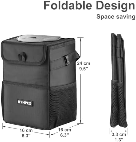 Ryhpez Car Trash Can with Lid - Truck Trash Bin Storage Bag, Automotive Garbage Can Waterproof, Collapsible Interior Car Accessories for Women Men Road Trip Essentials