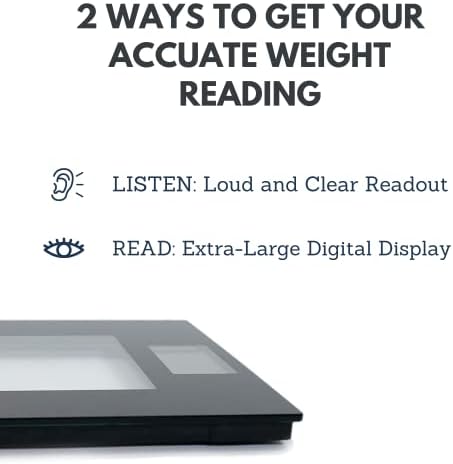 Extra Wide Glass Talking Digital Scale | The Bathroom Scale That Talks | Accurate Visual & Voice Display Digital Scale for Body Weight | 395 Pounds Max | Wide Width Tamper Glass | Large LCD Display