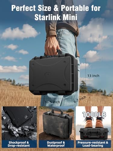 Starlink Mini Case - IP67 Waterproof Hard Carry Case for Starlink Mini Dish Kit Accessories Storage Box, Portable Satellite Dish Protective Case with Precision Cut Foam for Outdoor, Travel, Camping