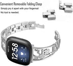 Stainless Steel Bracelet Compatible with Fitbit Sense 2/Sense/Versa 4/Versa 3, Women Bling Replacement Bands Dressy Luxurious Wristbands for Ladies