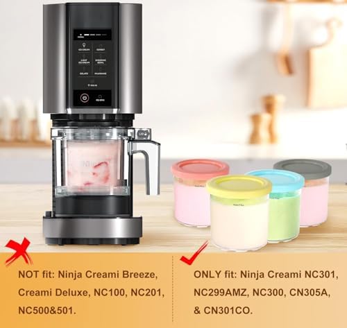 4 Pack Ice Cream Containers Compatible with Ninja Creami NC299AMZ NC300 & NC301 Series Ice Cream Maker, Replacement Pints Containers and Lids, BPA-Free & Dishwasher Safe, Grey/Blue/Pink/Yellow