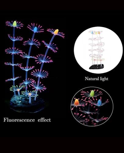 4 Pieces Aquarium Fish Tank Decorations with Glowing Effect, Silicone Glow Artificial Ornament Coral Reef Plants for Aquarium Decoration Small and Large Fish Bowl Decor Accessories