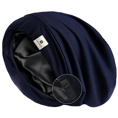 YANIBEST Slouchy Beanie Hat Satin Lined Sleep Cap Satin Bonnet Chemo Headwear Caps for Women and Men Navy Blue
