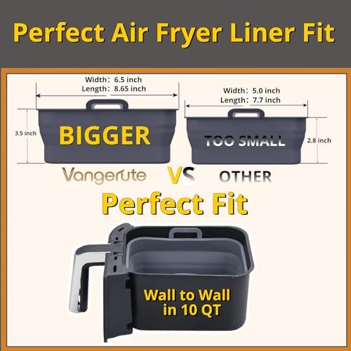 Collapsible 2-Pack Air Fryer Silicone Liners for 10QT NINJA Foodi Dual, Rectangular Air Fryer Silicone Pot, Reusable Silicone Air Fryer Basket for Air Fryer Accessories (Gray)