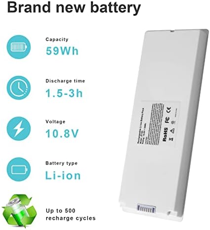 ARyee 59Wh 10.8V A1185 Laptop Battery Replacement for Apple MacBook 13 A1181 MA561 MA254 MA255 MB402 MB061 MB062 (Mid/Late 2006, Mid/Late 2007, Early/Late 2008, Early/Mid 2009)
