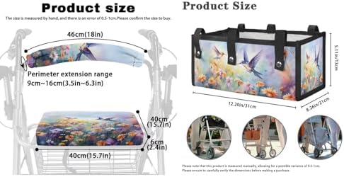 LedBack Universal Walker Accessories Hummingbird Daisy Walker Seat Covers Rollator Walker Seat and Backrest Covers Underseat Pouch Tote for Rolling Walkers
