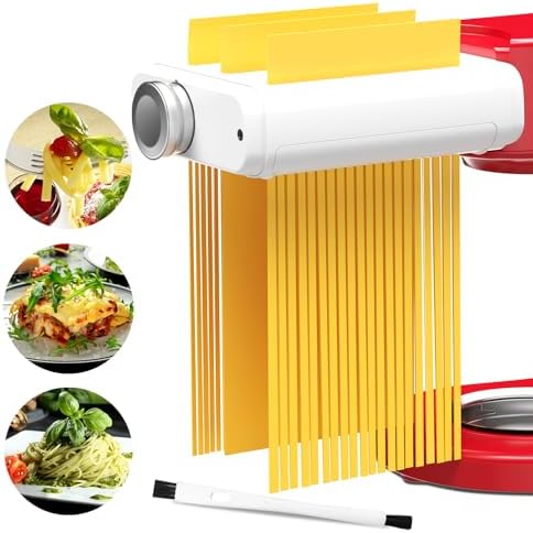Pasta Maker Attachment for Kitchenaid Mixers, Noodle Maker 3 in 1 Set of Pasta Sheeter Fettuccine Cutter Spaghetti Cutter and Cleaning Brush, Kitchen aid Mixer Accessories White