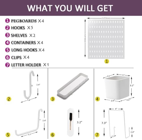 Pegboard Combination Kit,Pegboard Wall Organizer, Peg board Wall Mounted ,Pegboard for Wall, 25.2" x 25.2" White Pegboard 20 Accessories for Organize Home, Office, And Gaming Setup
