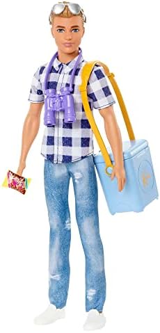 Barbie It Takes Two Camping Set with Blonde Ken Doll in Plaid Shirt & Accessories Including Cooler, Map & More