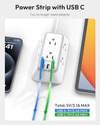 NTONPOWER 25ft Power Strip Flat Plug, Surge Protector Extension Cord with USB-C, Flat Surge Protector Power Strip, Mountable Surge Protector 3-Side for Home Office Accessories, White