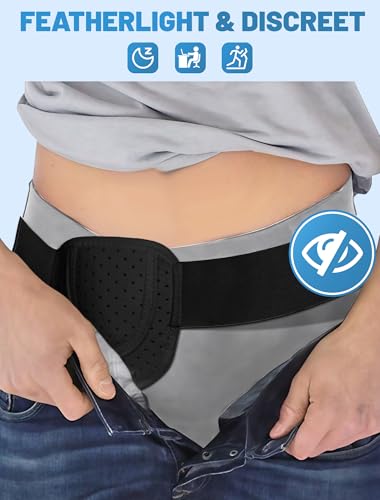Hernia Belts for Men Inguinal, Hernia Belt for Women, Inguinal Hernia Support for Left or Right Side, Comfortable Adjustable Waist Strap with Removable Compression Pads, Black