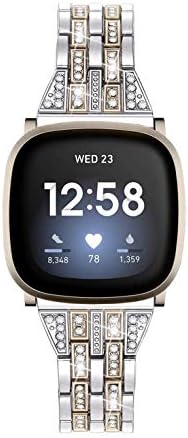 Bling Bands Compatible with Fitbit Versa 4/Sense 2/Versa 3/Sense, Women Dressy Slim Bracelet Metal Replacement Wristbands