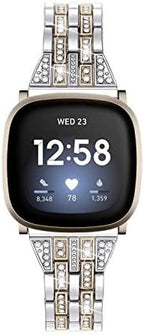 Bling Bands Compatible with Fitbit Versa 4/Sense 2/Versa 3/Sense, Women Dressy Slim Bracelet Metal Replacement Wristbands
