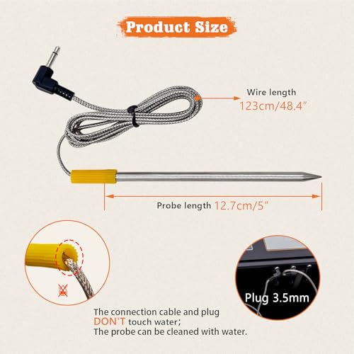 2-Pack Meat Probe Replacement for Oklahoma Joe's, Z Grills, Cuisinart Wood Pellet Grill and Smoker, with Grommet and Temperature Probe Clip