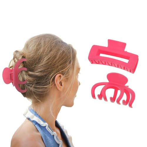 2 Pcs Hot Pink Large Nonslip Acrylic Claw Hair Clips for Thick Hair | Strong Hold Hair Accessories for Women